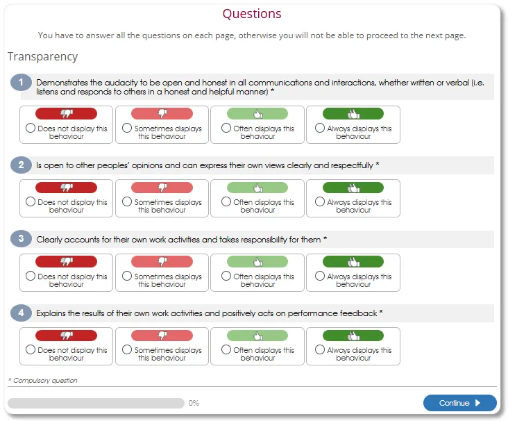 QuestionnaireMandatoryQs survey assess