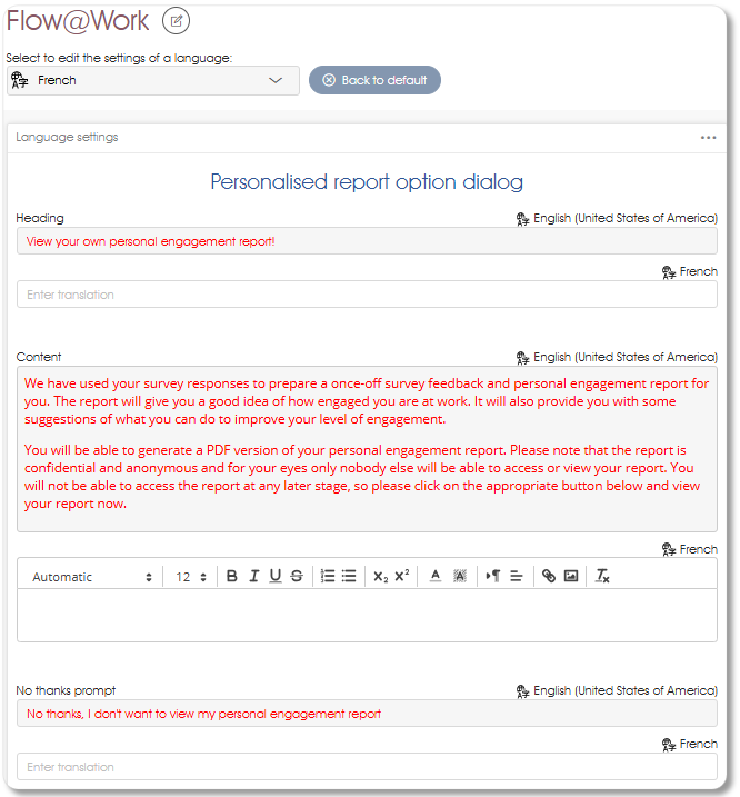 LanguageSettingsTranslations survey assess