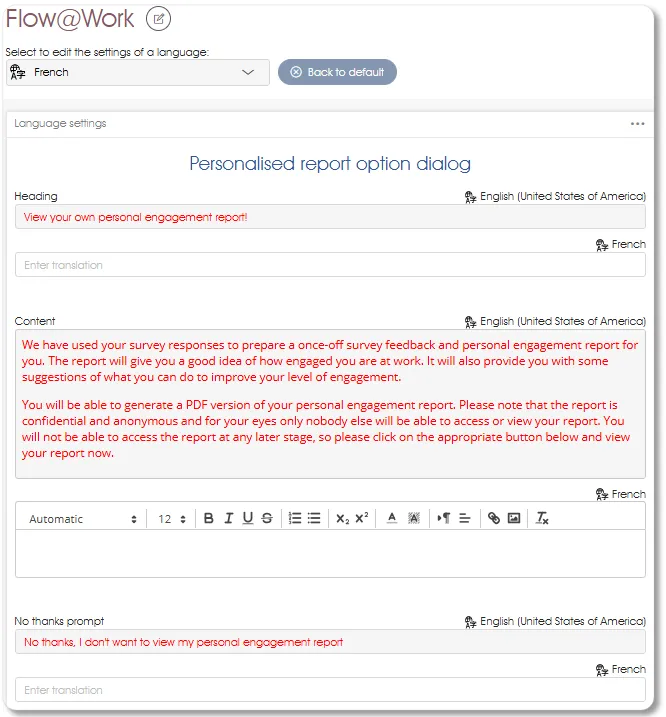 LanguageSettingsTranslations survey assess