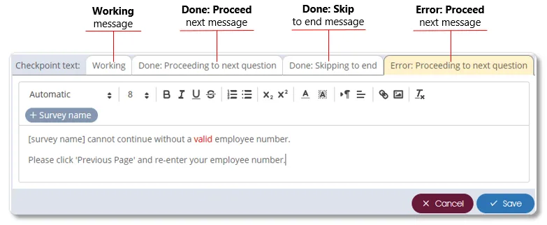 QuestionCheckpoint survey assess