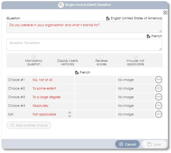 QuestionSingleChoiceLikert multiLang survey