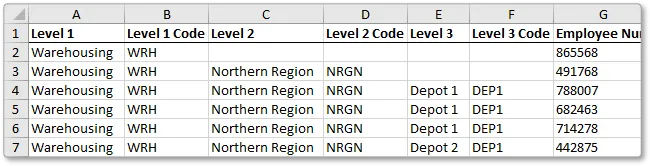 Excel import columns