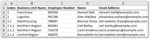 Excel import index