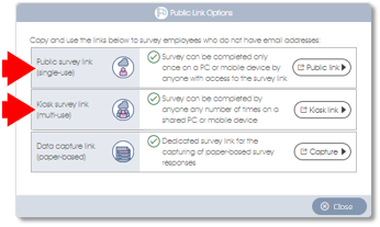 Public survey link options