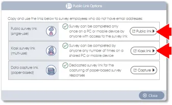 Public or kiosk link buttons